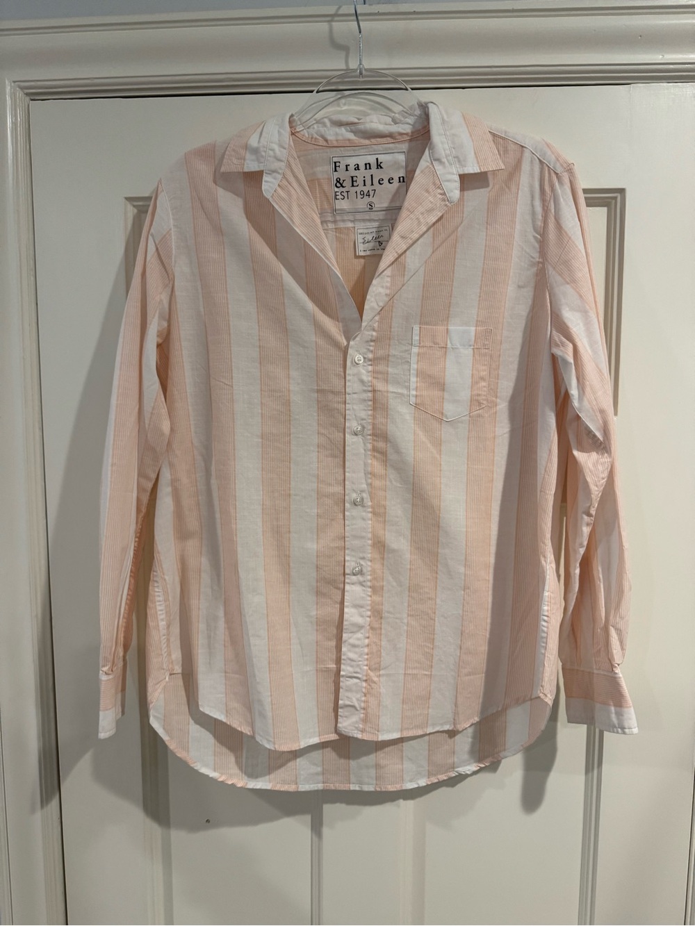 Frank & Eileen Peach and White Striped Button-Down Shirt